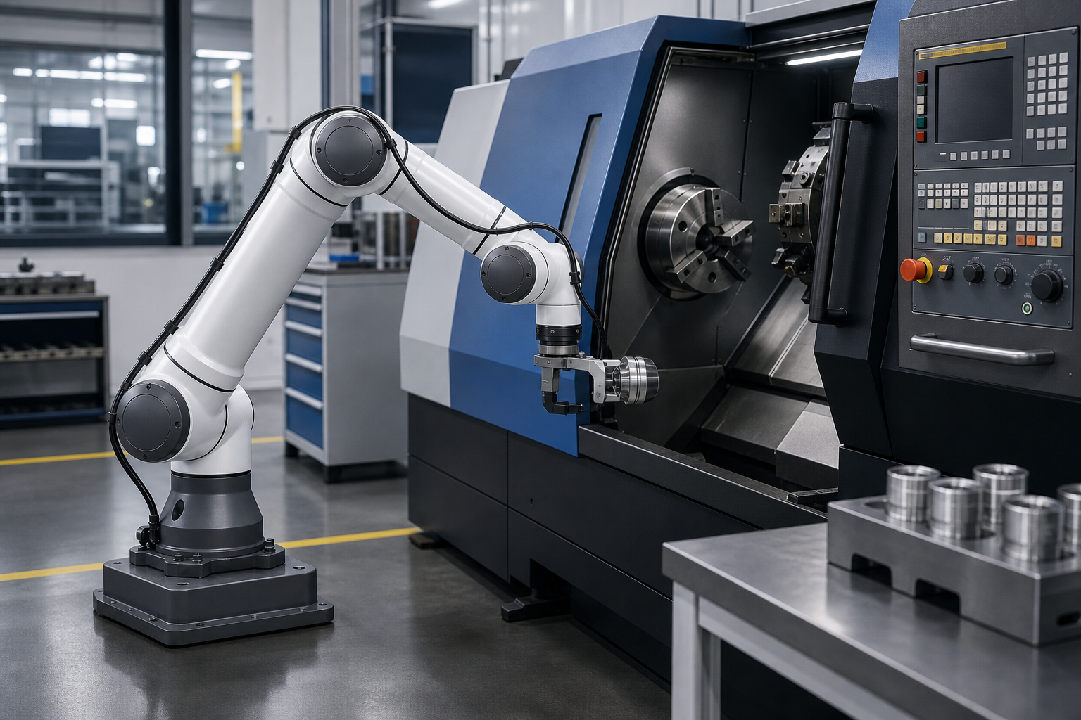 Collaborative robot tending a CNC machine